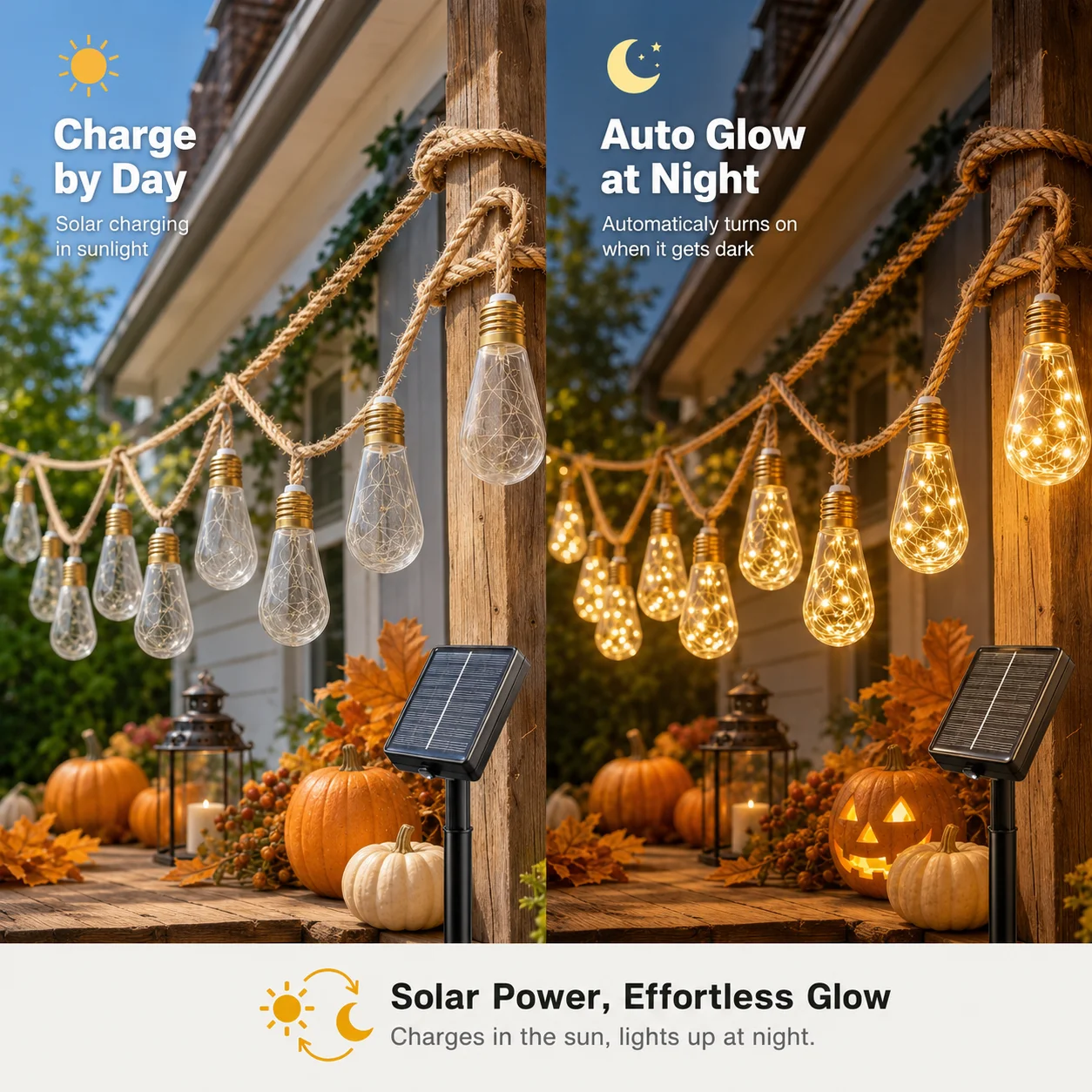Solar Hemp Rope Edison String Lights 4