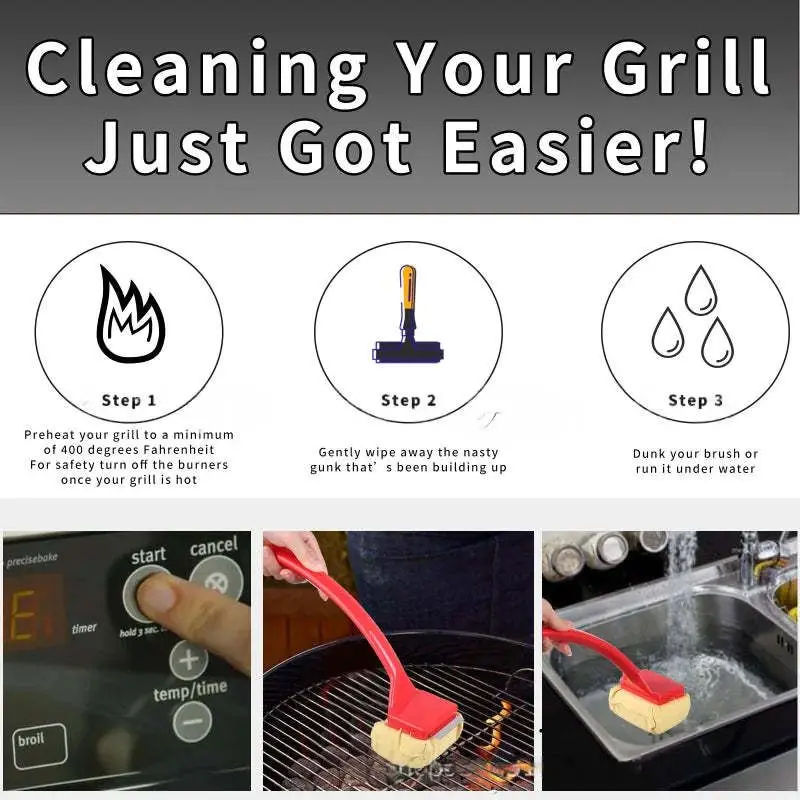 Barbecue Grill Cleaning Brush Degreasing Flame Retardant Cloth Replaceable Cleaning Head Bristle Free Steel Grates Bbq Cleaner
