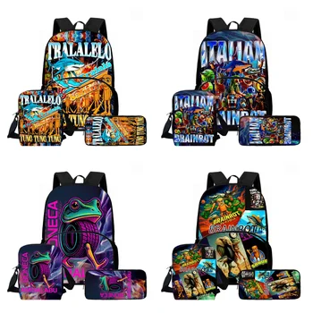 Borse da scuola divertenti Cartoon Brainrot per ragazzo e ragazza, set da 3 pezzi di zaini scolastici con custodia frontale, borsa a tracolla, borsa per matite per età compresa tra 5 e 10 anni 1