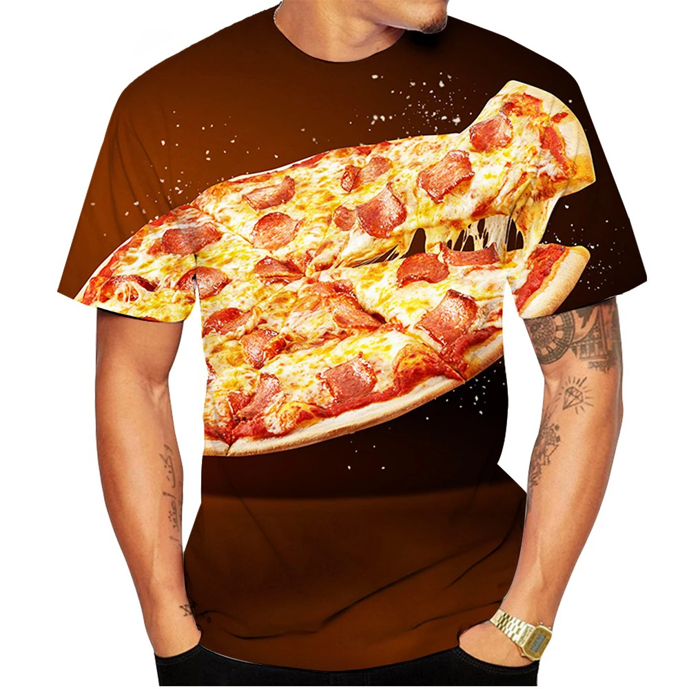 Funny 3D Print Bacon Pizza T Shirt Summer Short Sleeve Tee