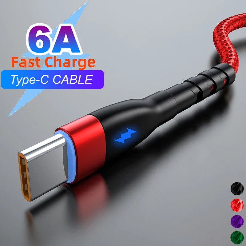 

6A USB Type C Cable 66W Fast Charge Charger Cord For Huawei Xiaomi POCOF3 F4 Redmi Note 12 Realme Oneplus OPPO Mobile Phone Wire