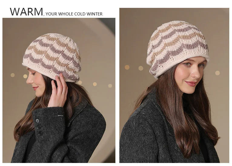 Panama Women's Winter Warmth Pile Thickened Wool Knitted Pullover Hat Big Headband Cold Protection Cap H159_voghion.com