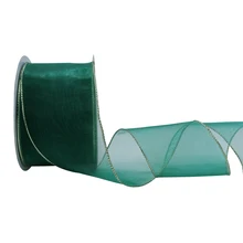 

5 10 25 Yards/Roll 63mm Gold Edge Green Organza Ribbon for Christmas Tree Decoration Sewing Accessories Packaging Material