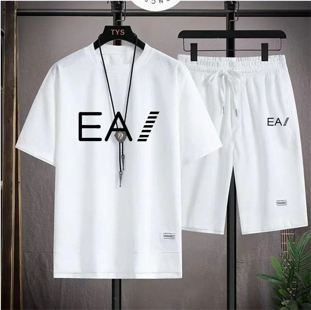 Summer Men's two-piece Linen Fabric Casual T-shirt and Men's Tracksuit Fashion short-sleeved tracksuit 2
