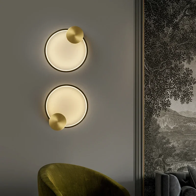Brass Ring LED Wall Lights Home Art Deco Free Collocation Sconce for Parlor Dinning Room Bedside Stairs Nordic Round Lamp 4