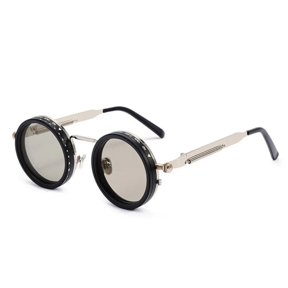 Round Retro Anti-UV Sunglasses with Adjustable Dimming and Glasses Case