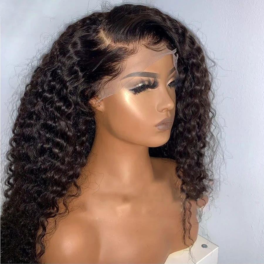 

Preplucked Natural Black 26“ Soft 180%Density Long Kinky Curly Lace Front Wig For Women Baby Hair Heat Resistant Glueless Daily