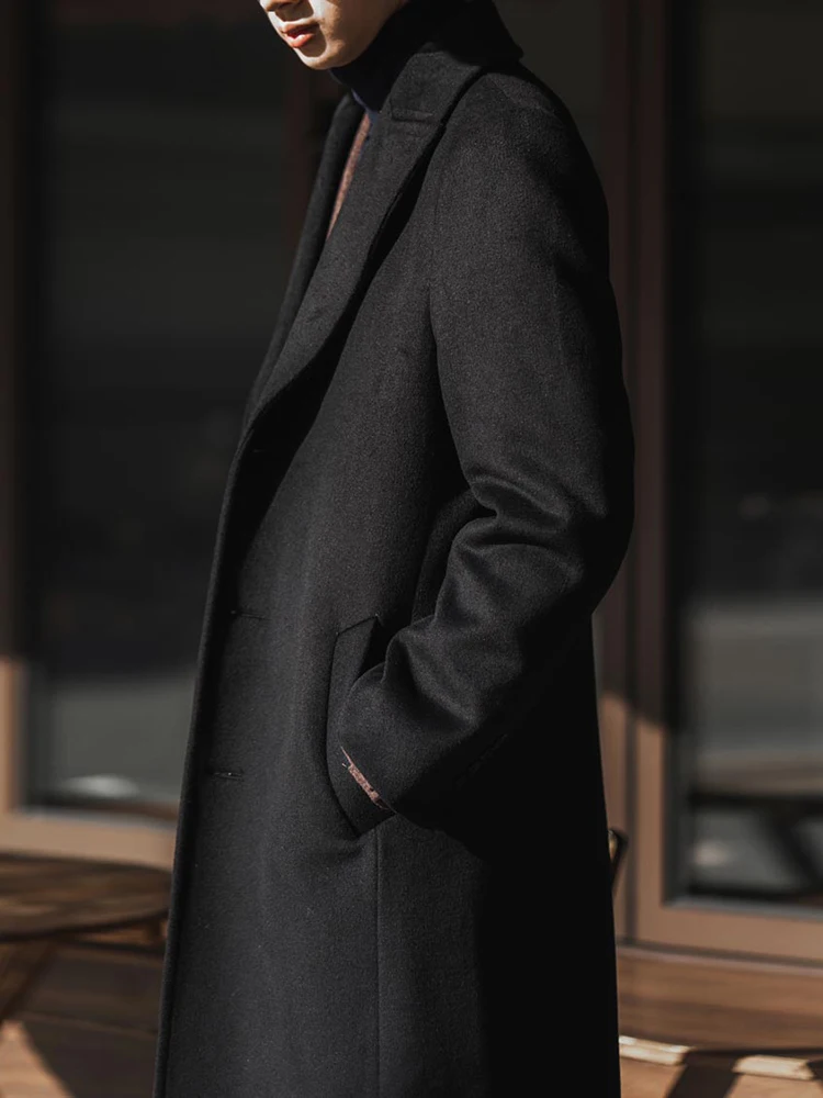 Trench formale da uomo Cappotto lungo in lana di lana cappotto nero da uomo con soprabito in lana monopetto Cappotto lungo a doppio petto, 0B-Kaki, S