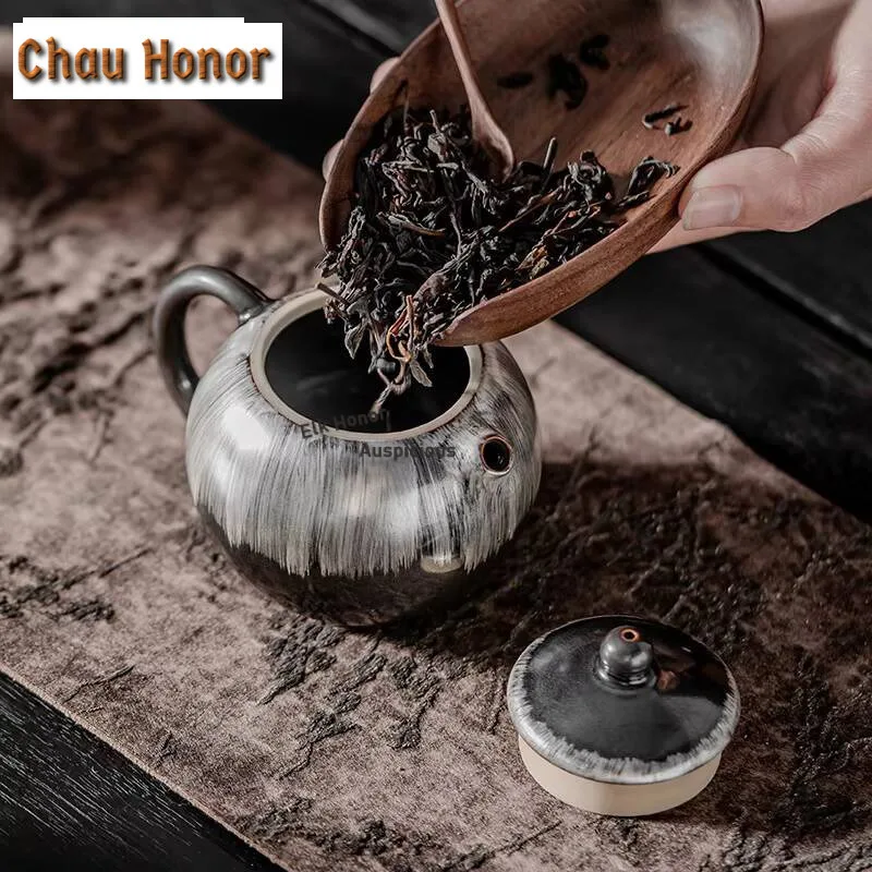 145ml Handamde Black Gilt Silver Teapot Elegant Xishi Pot Household Tea Soaking Kettle with Infuser Teaset Accessories Ornaments