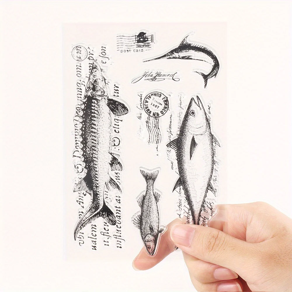 11*16CM Ocean Theme Series Silicone Clear Stamps for Junk Journal Decorative Scrapbooking Album Planner Supplies Fish Text Stamp