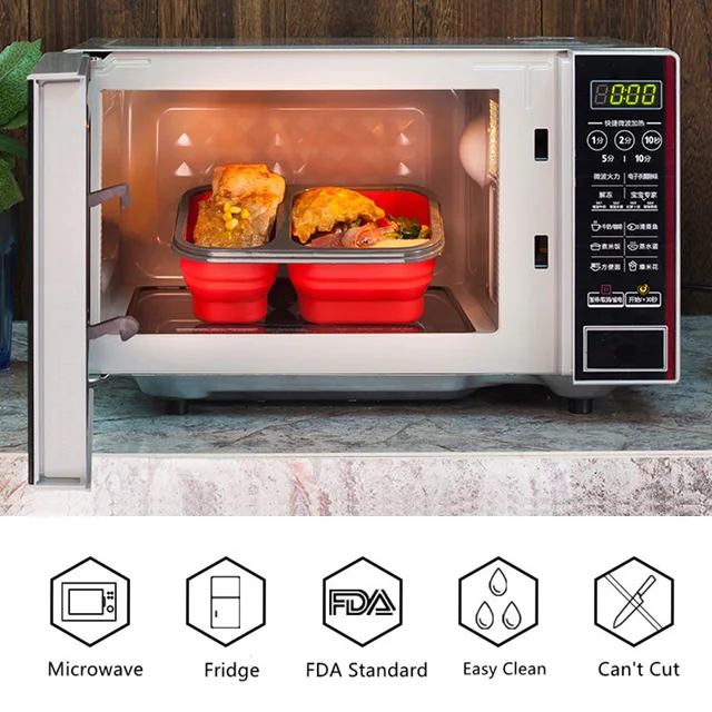 Boîte à déjeuner Portable pliable en Silicone de 1300ML, bol de four à micro-ondes, conteneur de stockage des aliments pliable, couvercle lavable sans odeur, 1 pièce 6