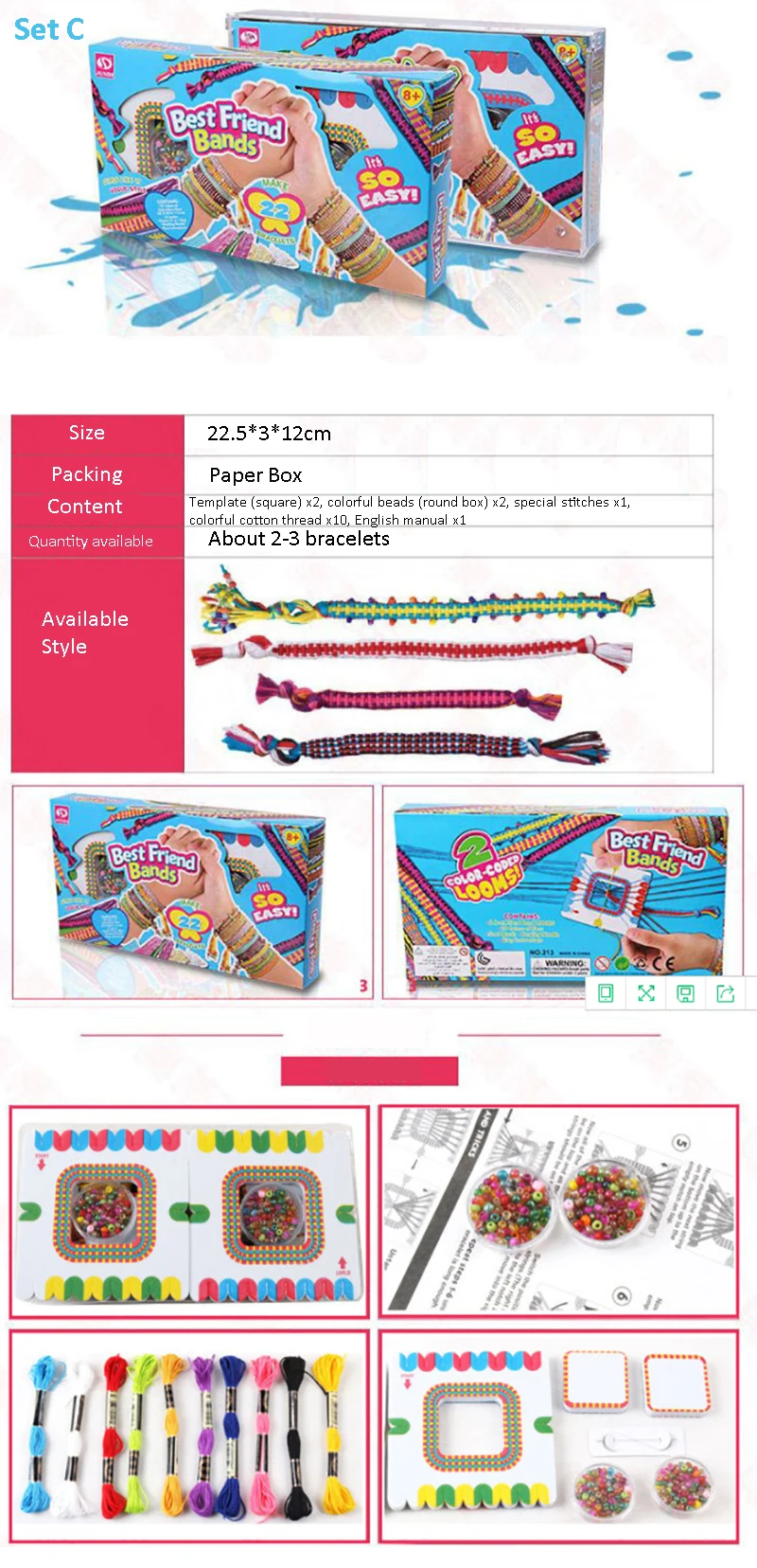 Kit per creazione di braccialetti fai-da-te per ragazze Kit per creazione di gioielli Arte per bambini Kit artigianale di amicizia per bambini di 5-12 anni Regalo giocattolo per ragazze