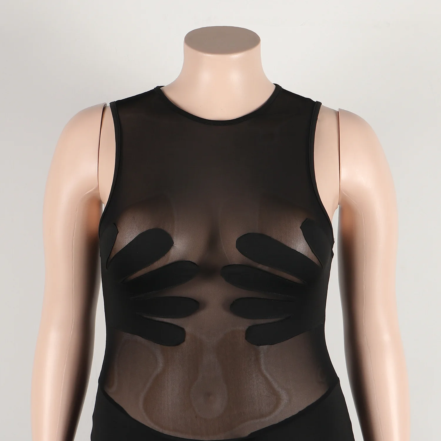 Plus Size Mesh Jumpsuit See Through Sleeveless One Piece Outfit Women Sexy Pencil Pants 2023 Summer Female Fashion Jumpsuits