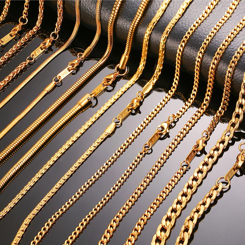 Cuban Necklaces Vnox Men Women Gold Color Snake Miami Cuba Wheat Spiga Paima Link Round Box Curb Chain 24" Choker