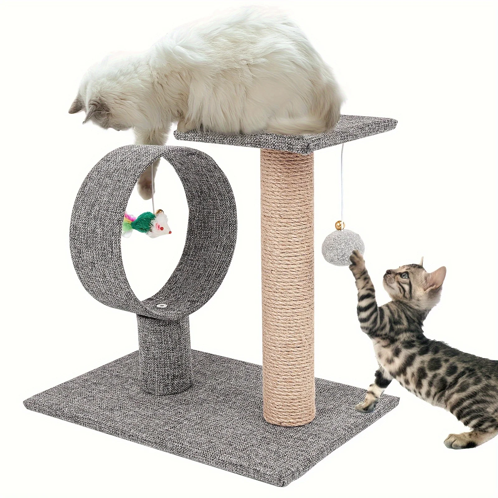 

Cat Scratching Post For Indoor Cats, 3 In 1 Cat Tree With Cat Playing Ball Interactive Mouse Ring For Kittens Or Small Cats Cat