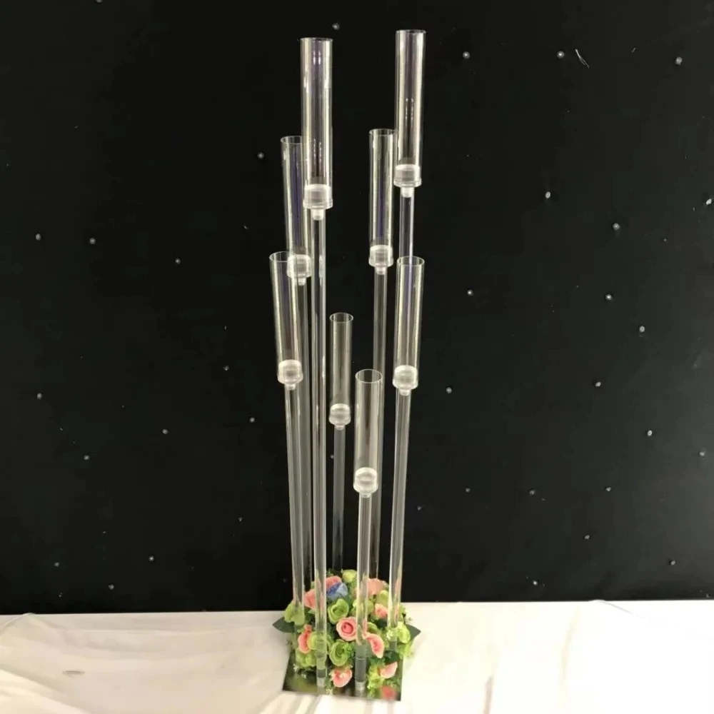 

10PCS Acrylic 8 Heads Candle Holder Tall Clear Candelabra Candlestick Wedding Decoration Table Centerpiece Flower Stand