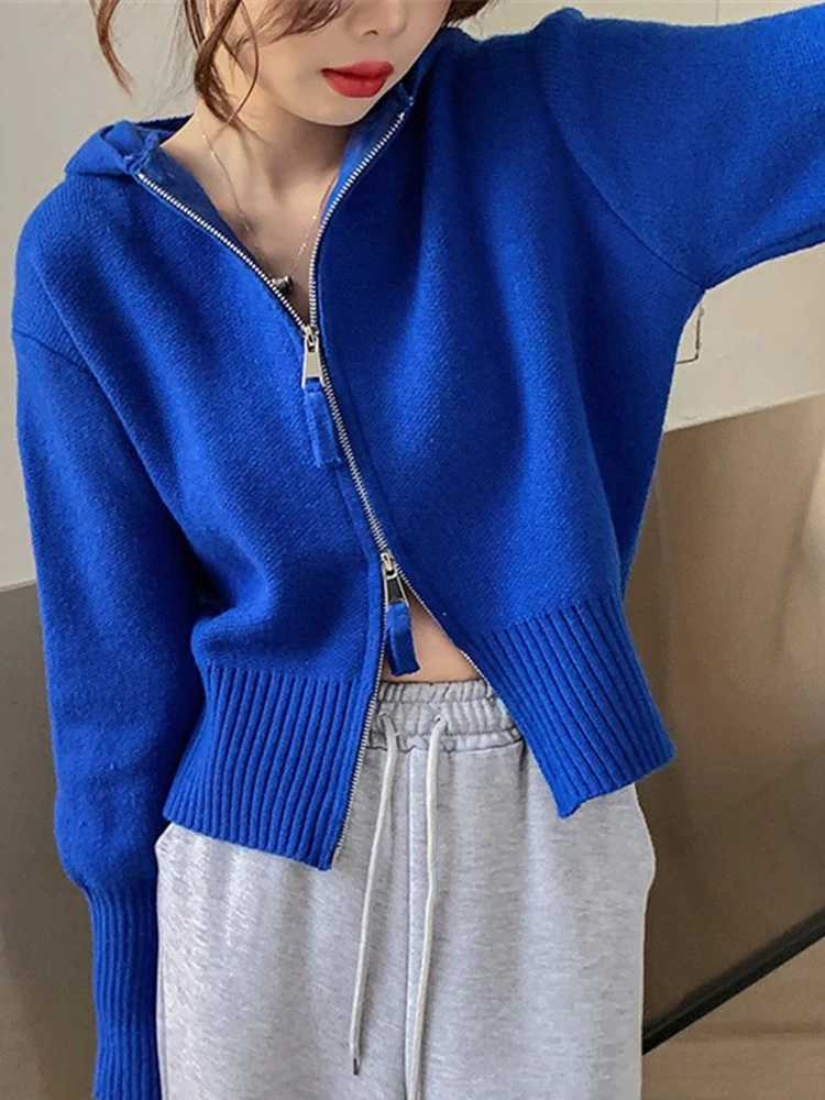 cropped cardigan New  2022 Short Cardigans Zipper Hooded Thicken Knitted Wild Korean Lady Winter Spring Women's Sweaters Top HT3 cropped cardigan