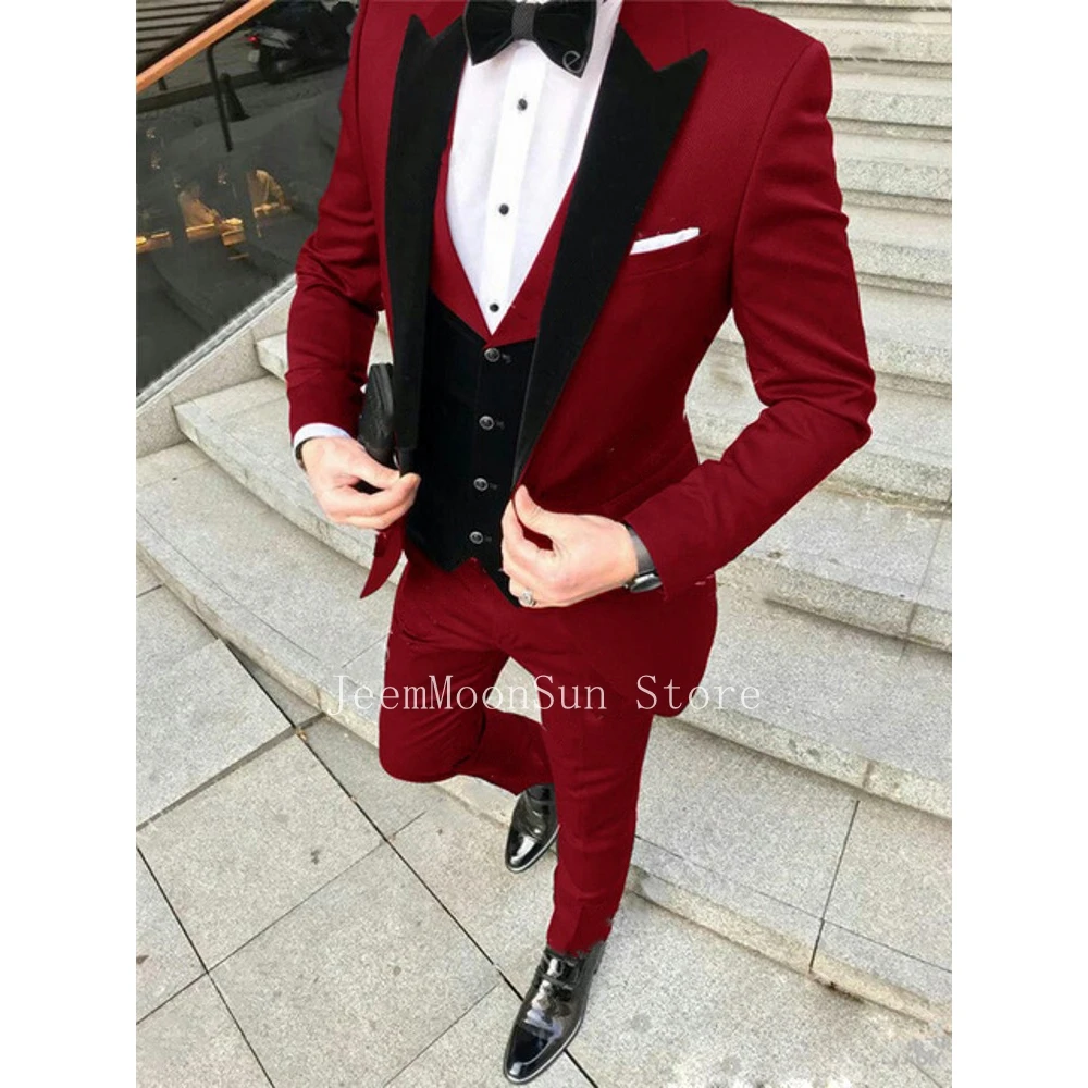 

2023 Tailor Made Wedding Suits For Men Peak Lapel 3 Pieces Best Men Groom Wear Tuxedos Blazer+Vest+Pants Costume Homme Mariage