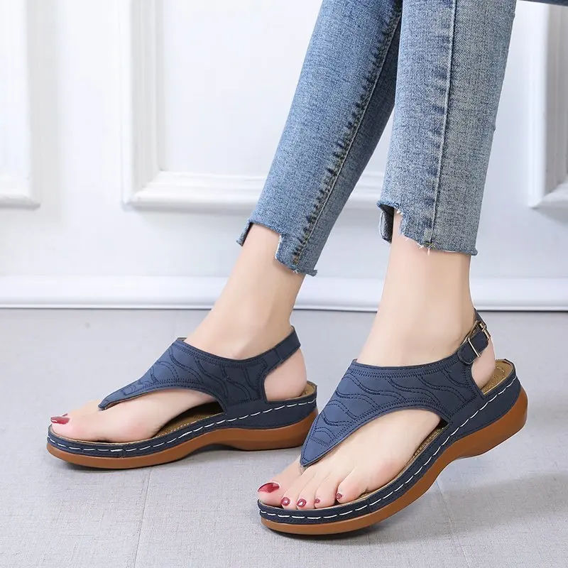 New Summer Women Strap Sandals Women's Flats Open Toe Solid Casual Shoes Rome Wedges Thong Sandals Sexy Ladies Shoes