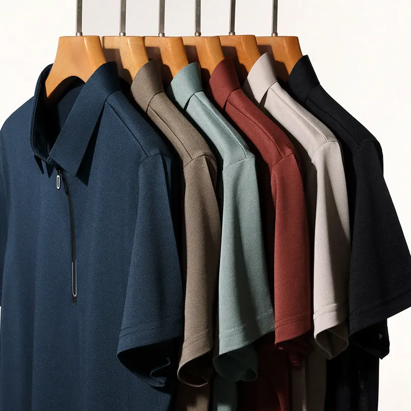 Neues Herren-Poloshirt mit Business-Casual-Reißverschluss, kurzärmelig, einfarbig, modisch, warm, bequem, vielseitiges Oberteil für vier Jahreszeiten – Detail 24
