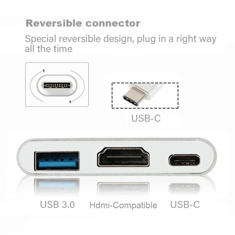 3 IN 1 USB PD HDMI Docking Station 4K Converter Adapter Type C to HDMI/USB 3.0/TypeC PC Laptop MacBook Huawei Samsung Xiaomi