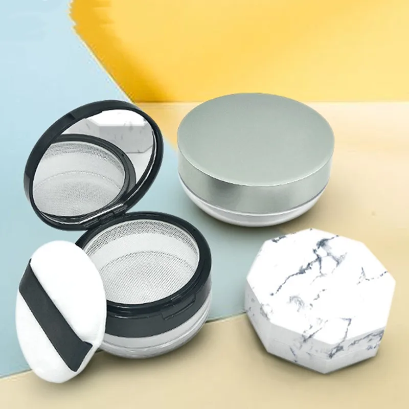Travel Portable Plastic Powder Box Handheld Empty Loose Powder Pot with Sieve Cosmetic Travel Makeup Jar Sifter Container