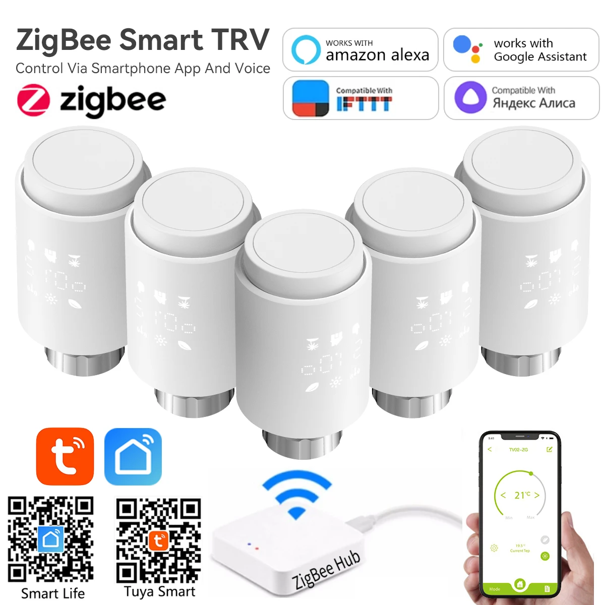 

Tuya ZigBee TRV Smart Thermostat Valve Radiator Actuator Thermostatic Controller Works with Gateway Alexa Google Yandex Alice