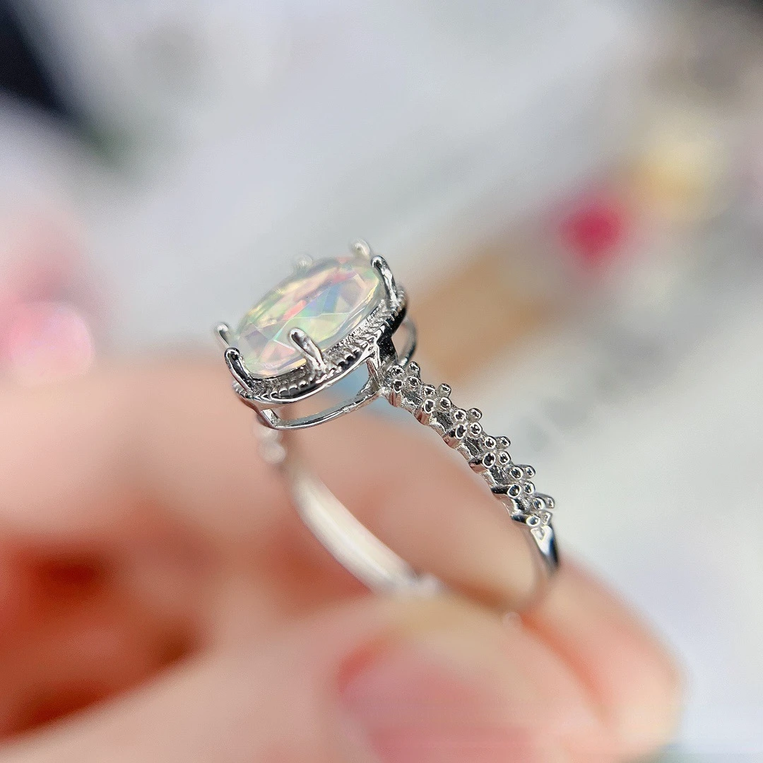 ITSMOS Natural Faceted Opal Ring S925 sterling Silver Gemstone Australian Opal 8*10mm Fashion Delicate Jewelry Rings for Women ITSMOS Natural Faceted Opal Ring S925 sterling Silver Gemstone Australian Opal 8*10mm Fashion Delicate Jewelry Rings for Women