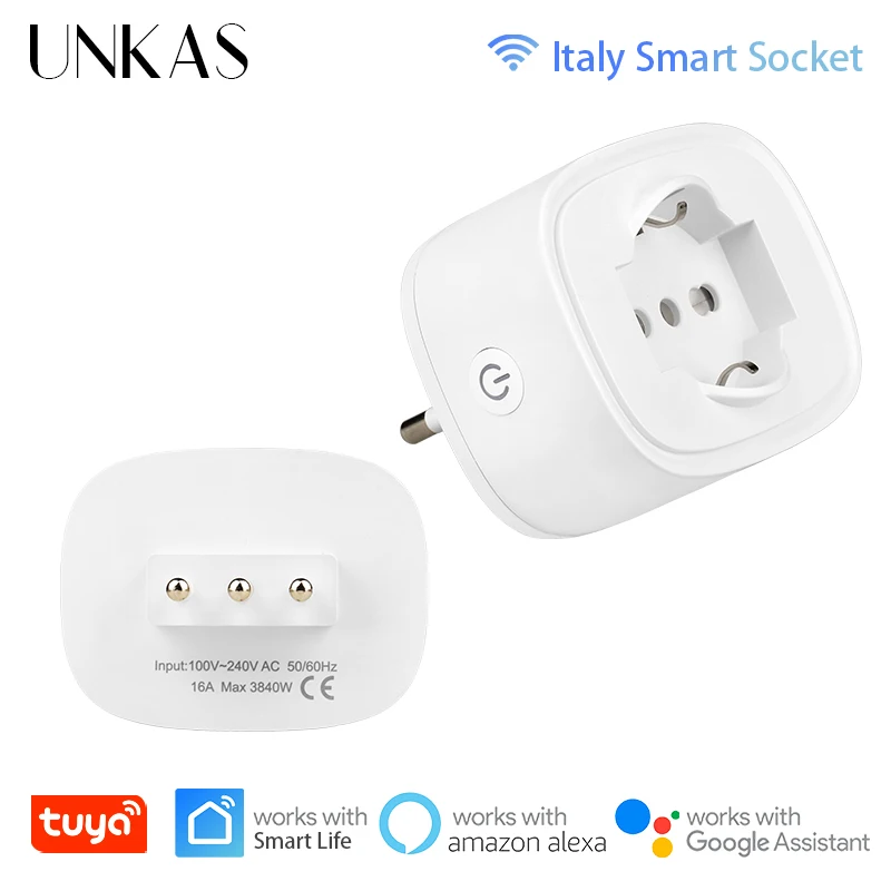 

UNKAS 1 2 3 4 5 6 Piece Tuya WiFi Smart Plug Italy Socket 16A Monitor Timing Function Life APP Control Italian Outlet Chile