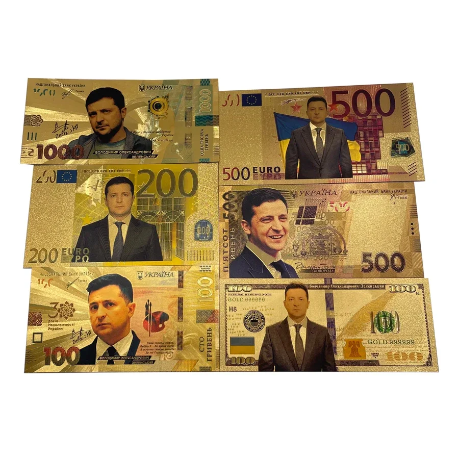 Altri Tipi Presidente Ucraino Zelensky Fondo Lamina Banconota 200 / 500 Euro 500 Per Regalo Collezione Di Banconote Del Mondo