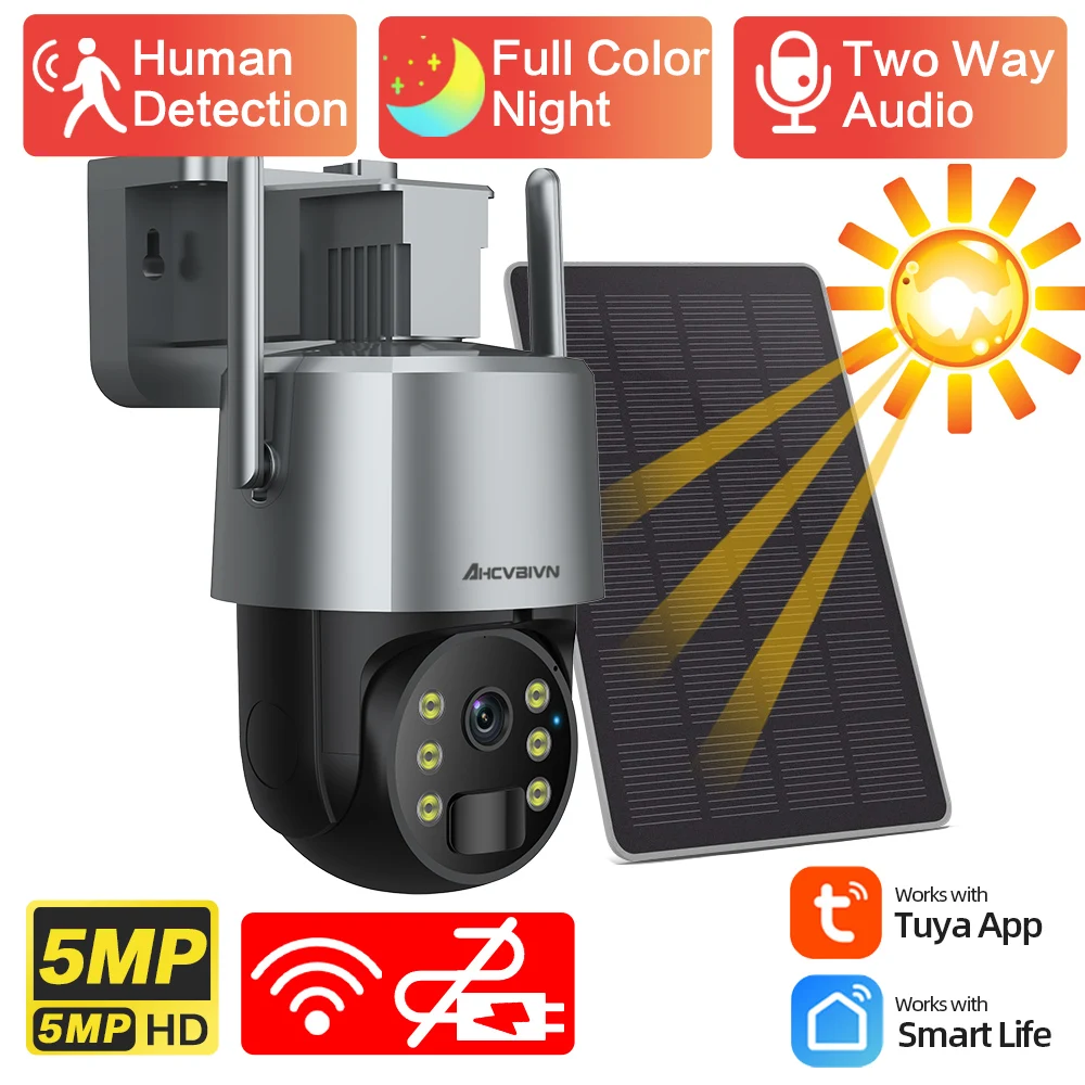 Tuya Smart Life 5Mp Wifi Camera Solar Powered Security Wireless Battery Telecamera Ptz Sorveglianza Domestica Ip66 Impermeabile Outdoor Pir