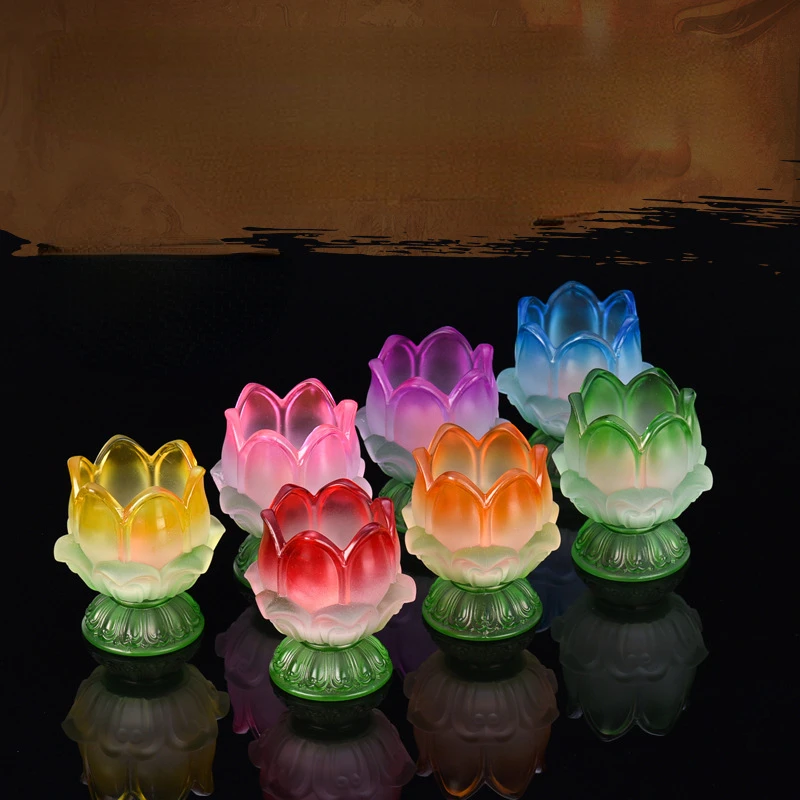 Glass Candle Holder Lotus Decoration Windproof Buddha