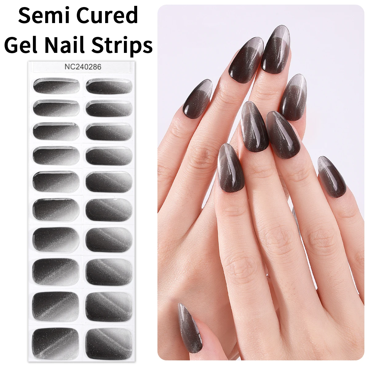 20tips Shiny Semi-Cured Gel Nail Strips Cat Eye Gradient Nail Art Sticker Press on Nails Gel UV Wraps for Manicure Decoration 3