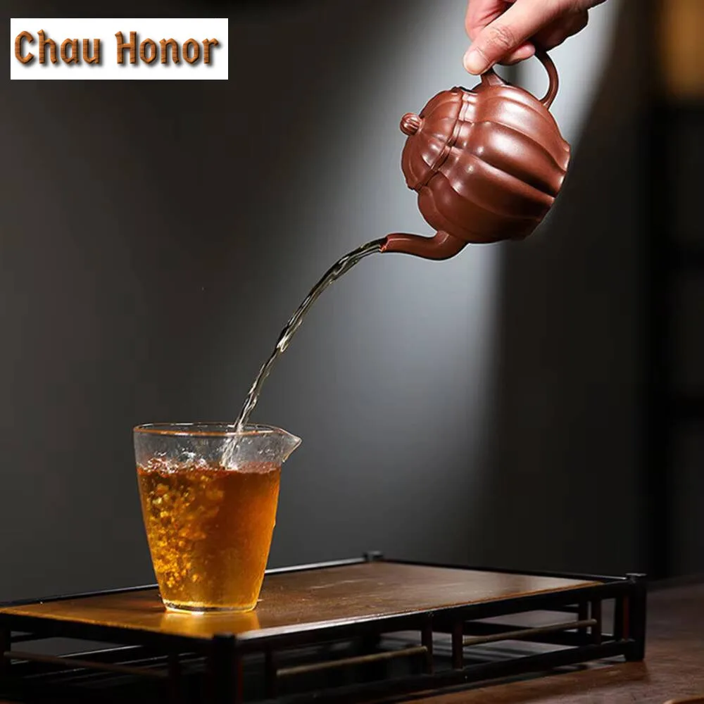 260ml Chinese Yixing Zisha Teaware Tea Pot Hand Made Palace Lantern Pot Raw Ore Mud Kettle Collection Customized Tea Set Gifts