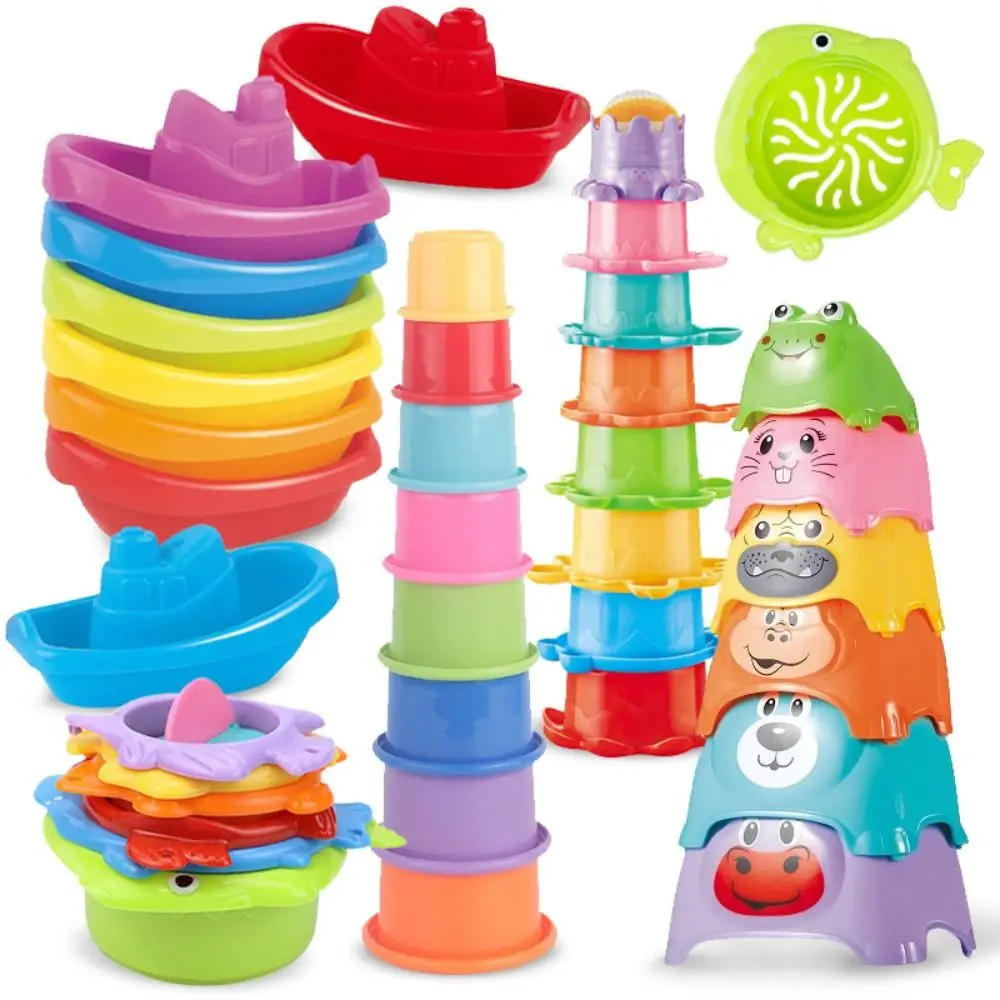 Cartoon Bear Stacking Ring Tower Building Block Montessori Stacking Nesting Circle Toy Early Education Plastic Cement