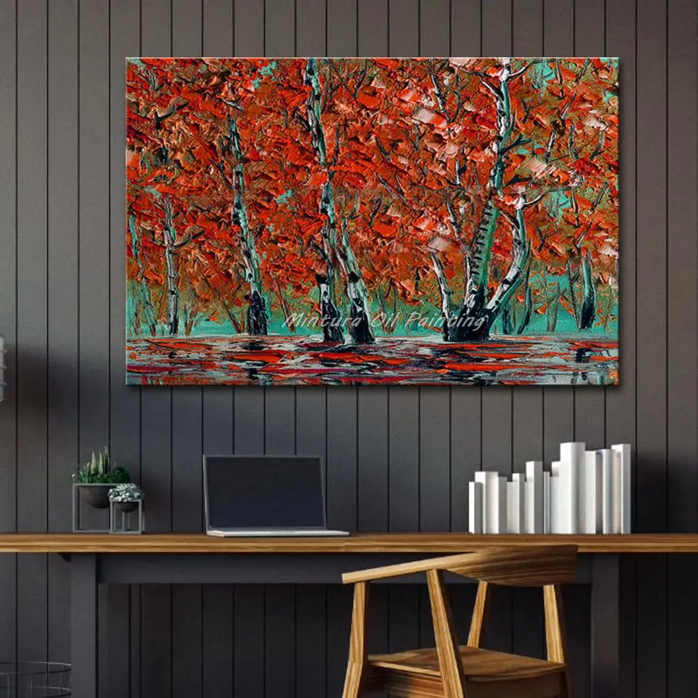 

Mintura,Handpainted Red Tree Modern Thick Landscape Oil Paintings on Canvas,Abstract Wall Art Picture for Living Room Home Decor