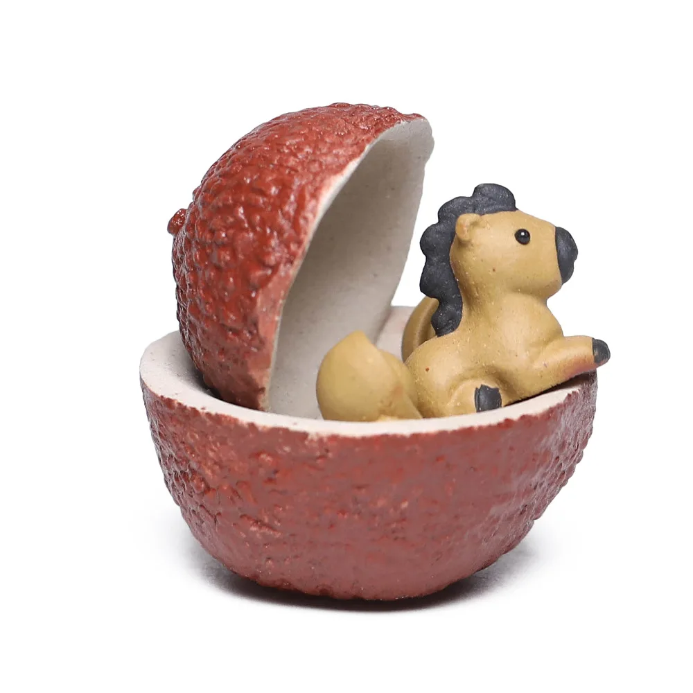 퍼플 클레이 티 펫 말 모양 소형 장식품 창의적인 과일 리치 차 세트 테이블 액세서리 세라믹 장식품