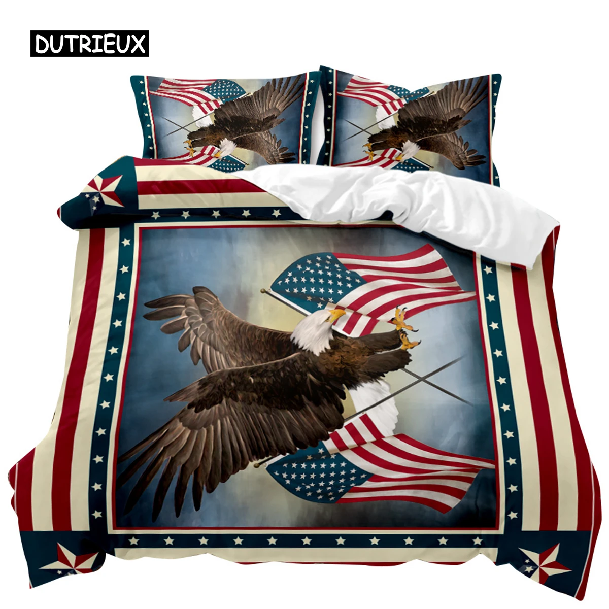 

Eagle Duvet Cover Set Wildlife Eagle Patriot United States Flag Comforter Cover Kids Teen Boys Animal Twin Polyester Quilt Cover