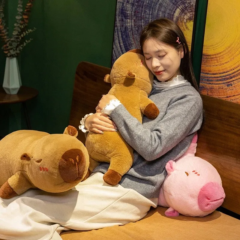 Kawaii Capybara Plush Toy Stuffed Capibara Fluffy Doll Long Sleep Soft Pillow Sofa Cushion Nap Sleeping Toys for School Xmas