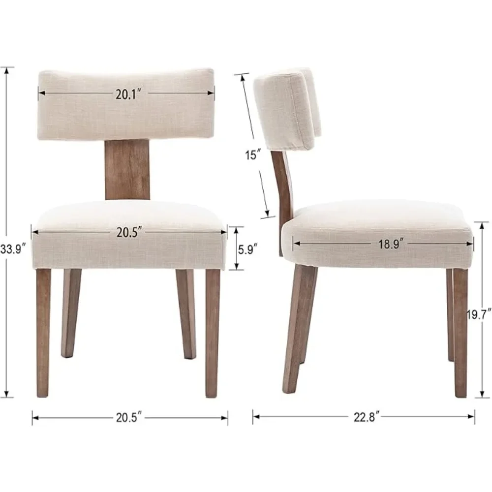 Mid Century Modern Dining Chairs, Farmhouse Linen Fabric Upholstered Accent Chairs Curved Backrest Kitchen Chairs