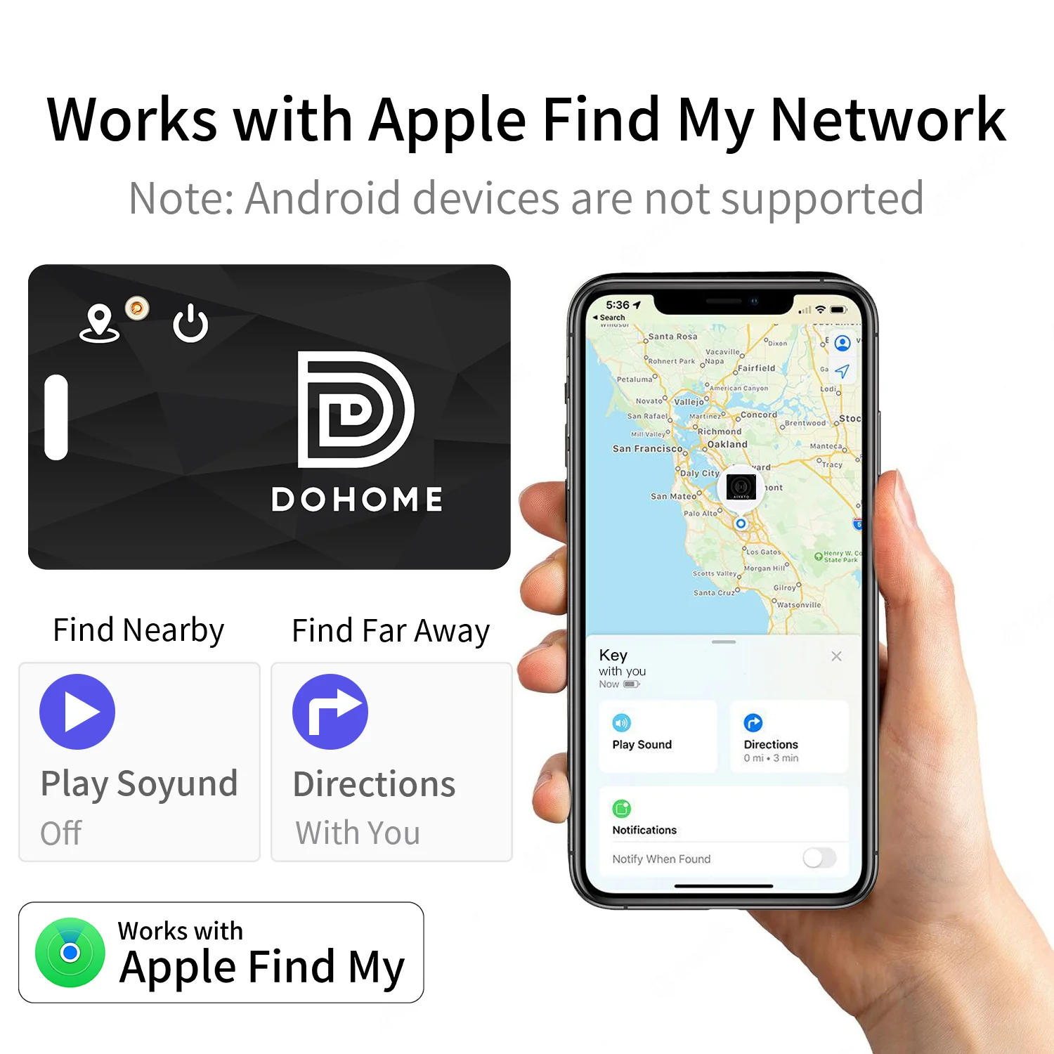 AIYATO Wireless Wallet Card Locator Charging GPS Tracker Smart Tag Work with Apple Find My APP Tags for IOS