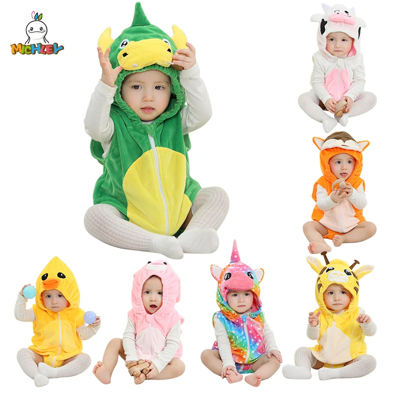 

MICHLEY Spring Dinosaur Baby Romper Clothes Bodysuit Sleeveless Newborn costume Cartoon Infant Toddler Clothing For Girl Boy