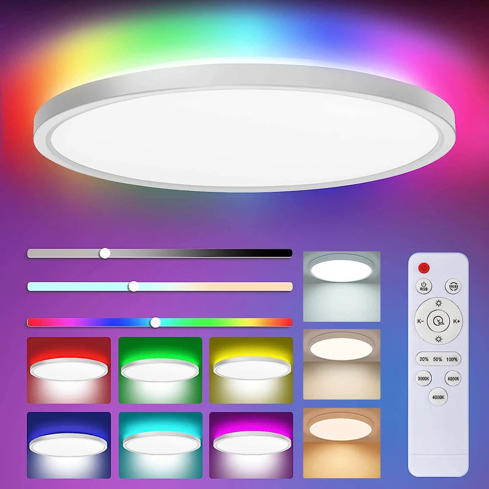 Plafonnier Led Rgb 24W 3200Lm Lampe Plafond 3000-6000K Dimmable 8