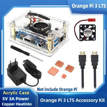 Orange Pi 3 LTS Case Transparent Acrylic Shell + Heatsink + Cooling Fan Optional Power Supply TF Card HDMI-compatible Cable 1