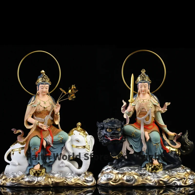

HOME Shrine efficacious protection Southeast Asia Gold plating the Bodhisattva Samantabhadra Manjusri buddha FENG SHUI statue