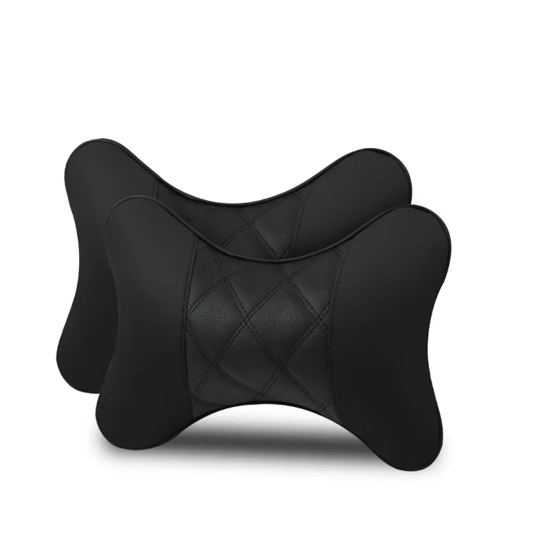 2 Pieces Car Neck Pillow Car Headrest Memory Foam Pillow Pu Leather Pack Headrest For Head Pain Relief Filled Fiber Universal Car Pillow