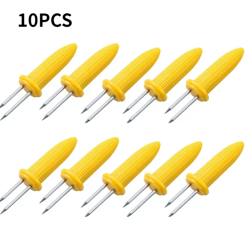 10pcs Fork Corn Skewer Stainless Steel Corn Holders On The Cob Skewers Fruit Forks Outdoor Camping Cooking Barbecue Tool