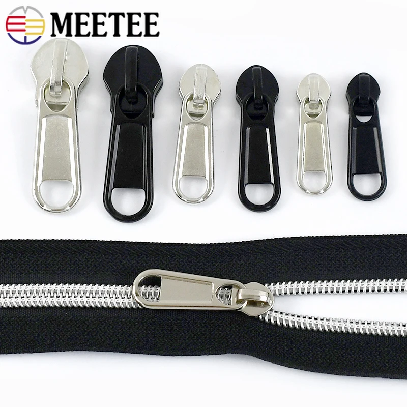 Meetee 나일론 지퍼용 지퍼 슬라이더, 블랙 실버 지퍼 슬라이더, 풀 백 수하물 지퍼 풀러 헤드 수리 키트, 3 5 8 10 10PCs