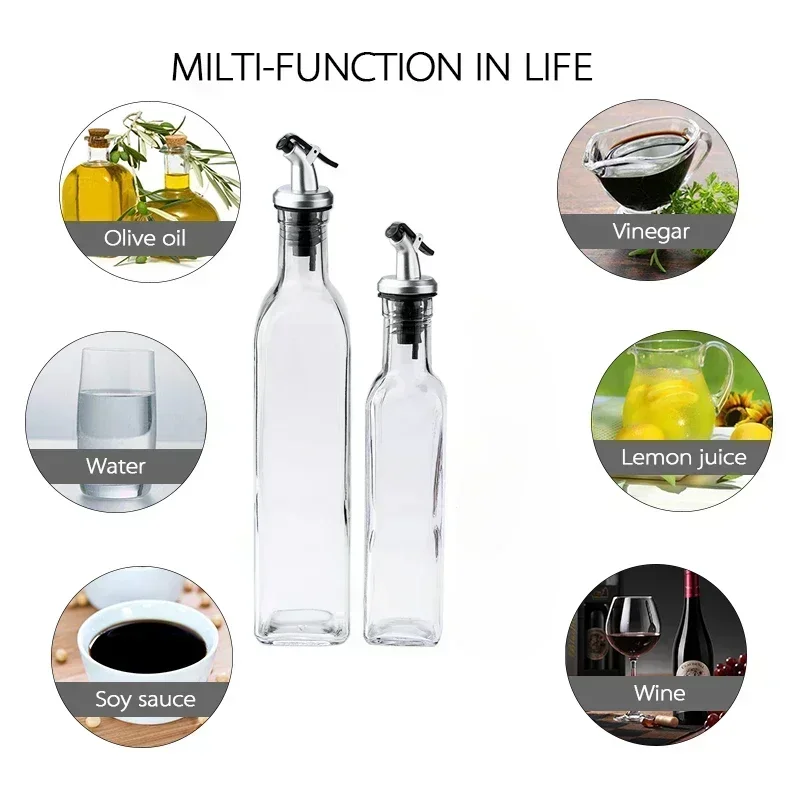 Transparent Glass Olive Oil Bottle 150/250/500ML Leakproof Kitchen Seasoning Soy Sauce Vinegar Press Type Cruet Barbecue Bottle 6