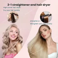 Outil capillaire professionnel européen 2-en-1 : Sèche-cheveux et lisseur à ions négatifs pour un coiffage longue durée sur cheveux humides ou secs 2